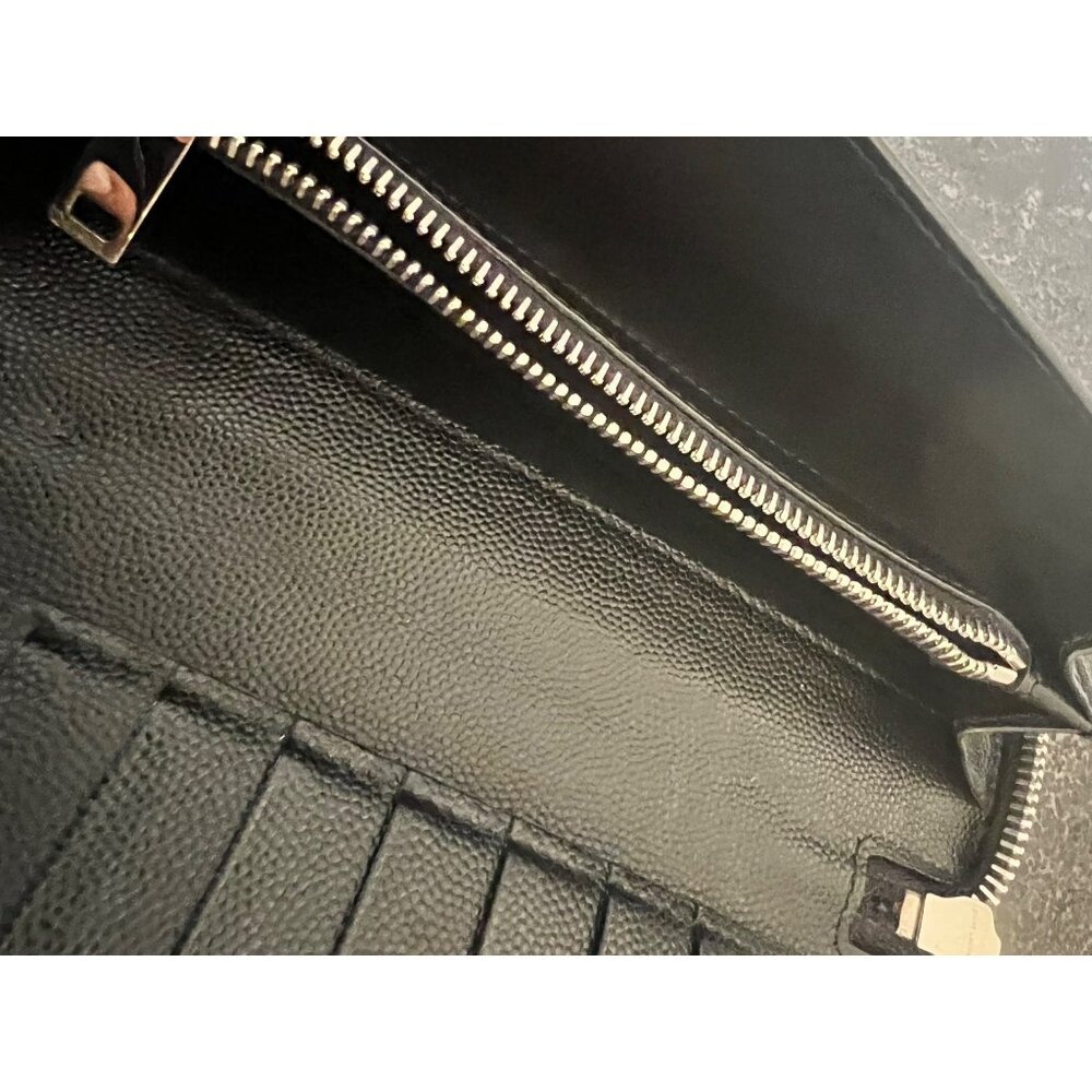 Saint Laurent Black Leather Zippered Wallet With Card Slots & Coin Pouch For Wom - Picture 7 of 11